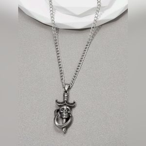 Men skull decor sword charm necklace